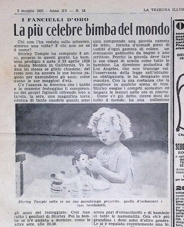 La Tribuna Illustrata 2 Maggio 1937 Massaia Shirley Temple Fratelli …