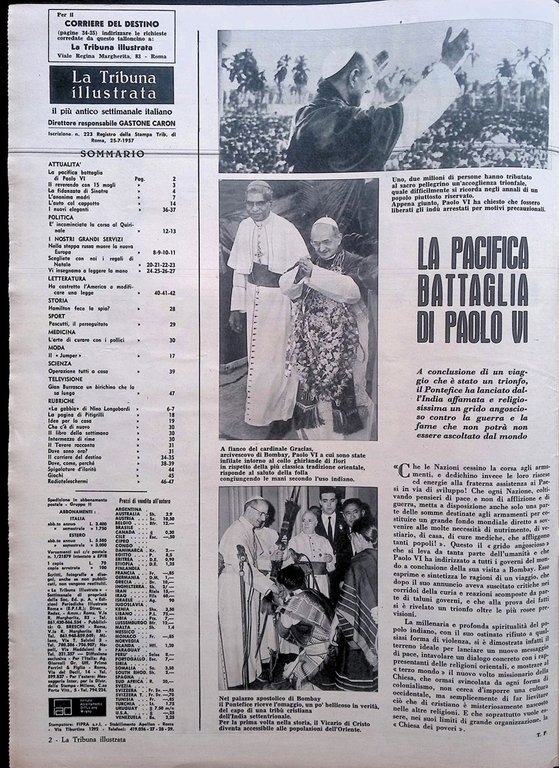 La Tribuna Illustrata 20 Dicembre 1964 Paolo VI Frank Sinatra …