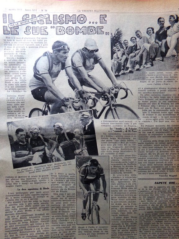 La Tribuna Illustrata 21 Agosto 1938 Oland Bombe Ciclismo Crociate …
