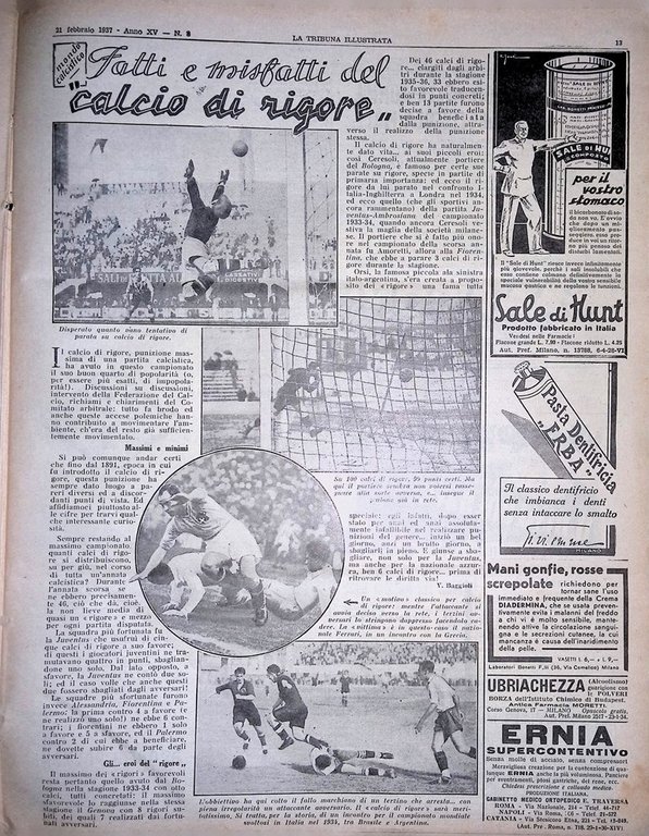 La Tribuna Illustrata 21 Febbraio 1937 Videotelefono Zorzi Calcio Rigore …