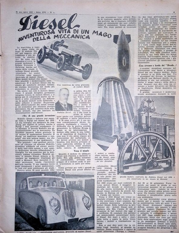 La Tribuna Illustrata 21 Novembre 1937 Rudolf Diesel Rifiuti Tifosi …