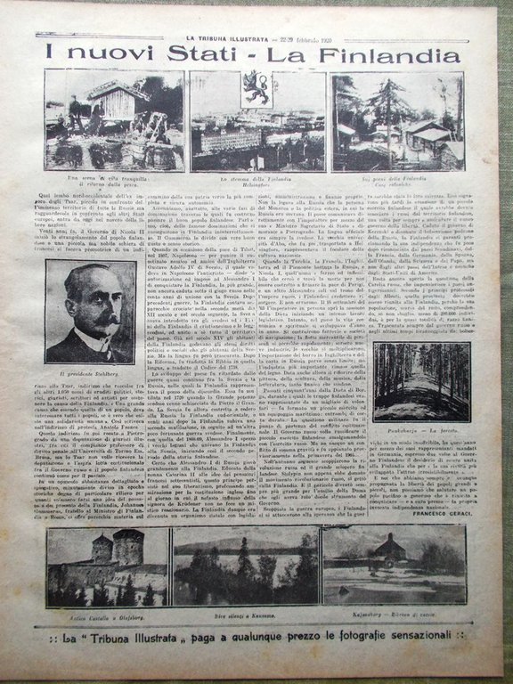 La Tribuna Illustrata 22 Febbraio 1920 Finlandia Foxtrot Società Nazioni …