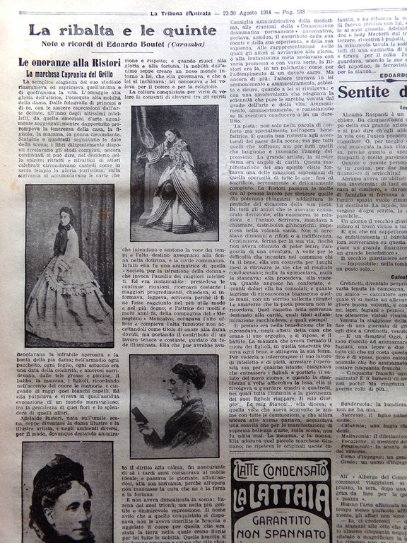 La Tribuna Illustrata 23 Agosto 1914 WW1 Niš Adelaide Ristori …