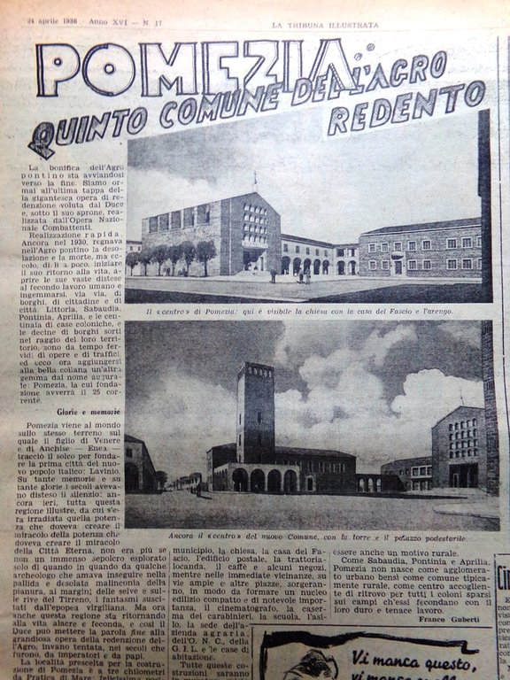 La Tribuna Illustrata 24 Aprile 1938 Gesù Pomezia Agro Termiti …