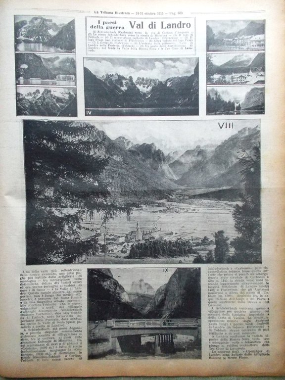 La Tribuna Illustrata 24 Ottobre 1915 WW1 Val di Landro …