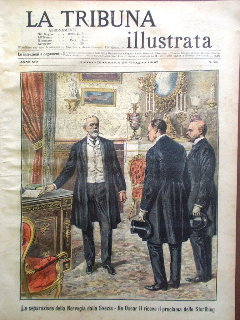 La Tribuna Illustrata 25 Giugno 1905 Diligiannis Svezia Norvegia Cudell …