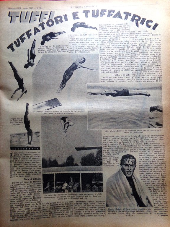 La Tribuna Illustrata 28 Agosto 1938 Nozze Tibet Tuffatori Gambi …