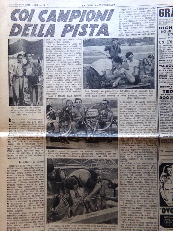 La Tribuna Illustrata 28 Dicembre 1941 WW2 Ciclismo Proiettili Umani …