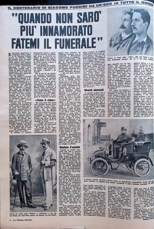 La Tribuna Illustrata 28 Settembre 1958 centenario Giacomo Puccini Zsa …