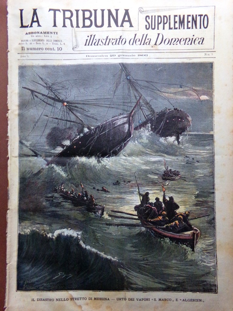 La Tribuna Illustrata 29 Gennaio 1893 Disastro Stretto Messina Crisi …