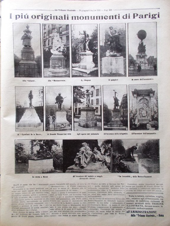 La Tribuna Illustrata 29 Giugno 1913 Monumenti Parigi Metro Napoli …
