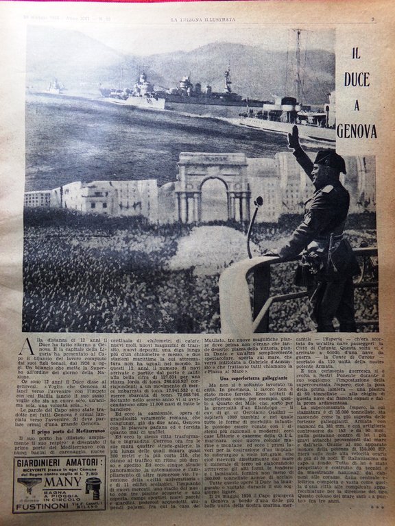 La Tribuna Illustrata 29 Maggio 1938 Duce Genova Lamour Spie …