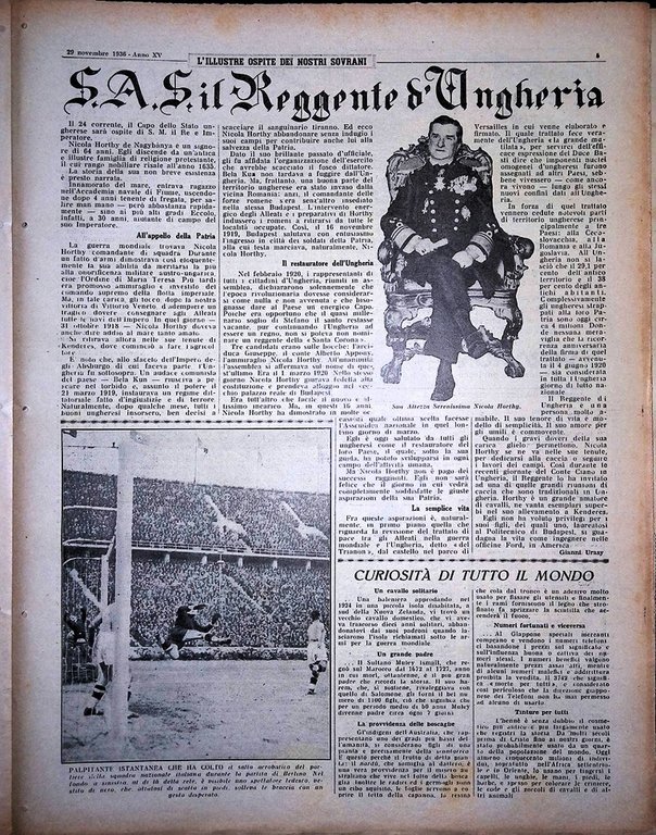 La Tribuna Illustrata 29 Novembre 1936 Ungheria Horthy Roosevelt Madrid …