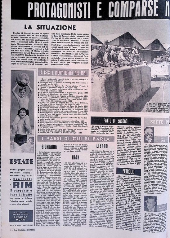 La Tribuna Illustrata 3 Agosto 1958 Crisi Libanese Marilyn Monroe …