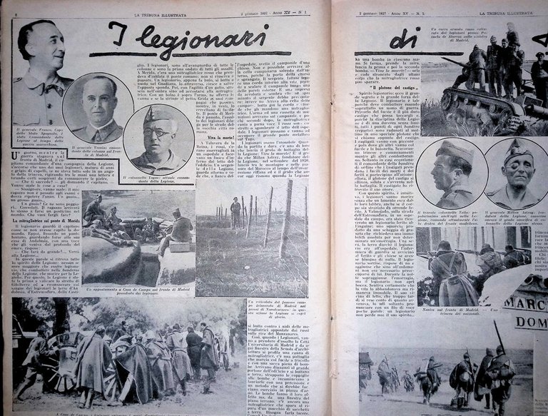 La Tribuna Illustrata 3 Gennaio 1937 Cannonieri Legionari Spagna Simpson …