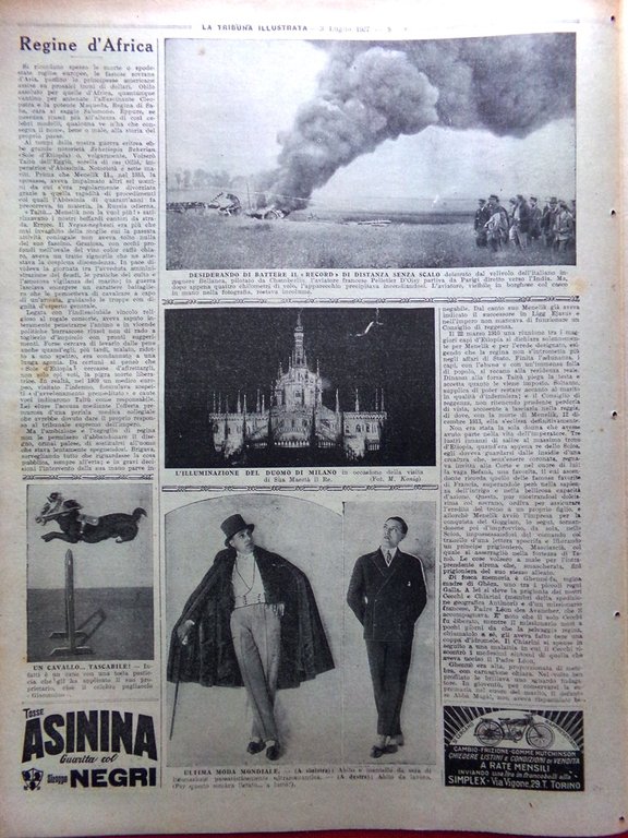 La Tribuna Illustrata 3 Luglio 1927 Lindbergh Sanson Boia Mussolini …