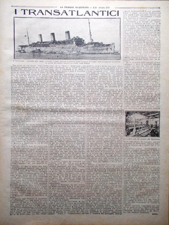 La Tribuna Illustrata 3 Ottobre 1920 Transatlantici Ravenna Irlanda Scacchi …