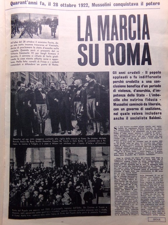 La Tribuna Illustrata 4 Novembre 1962 Marcia su Roma Fascismo …