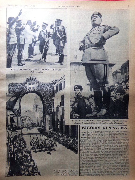 La Tribuna Illustrata 5 Giugno 1938 Duce a Genova Nuvolari …