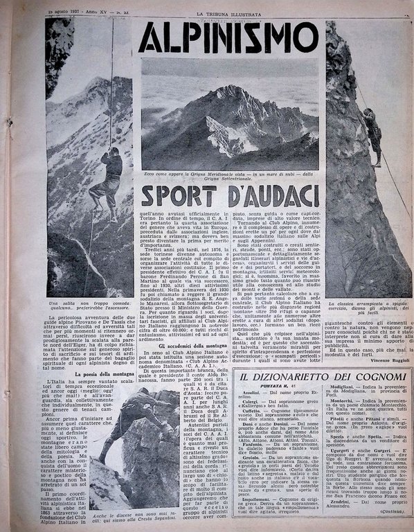 La Tribuna Illustrata 5 Settembre 1937 Fascismo Alpinismo Gangsters Pattinatori