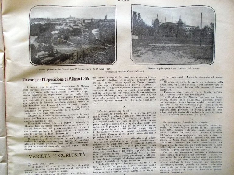 La Tribuna Illustrata 6 Agosto 1905 Sandri Merletti Incendio Milano …