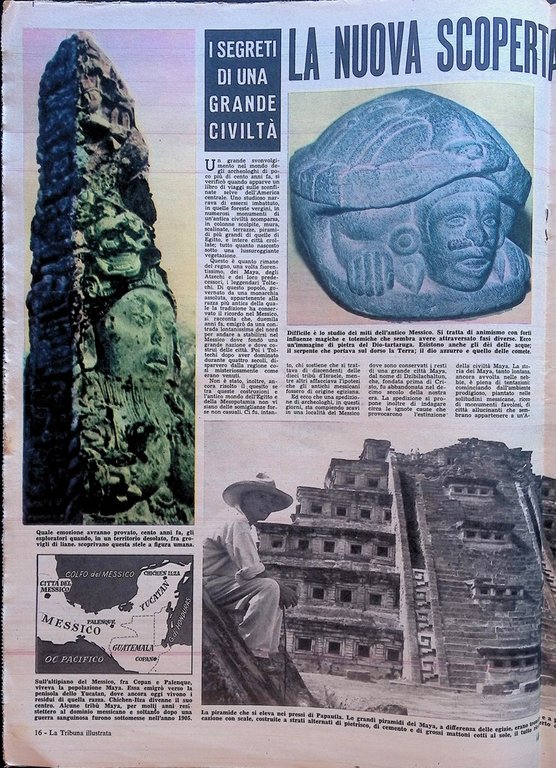 La Tribuna Illustrata 6 Aprile 1958 Scoperta dei Maya Mike …