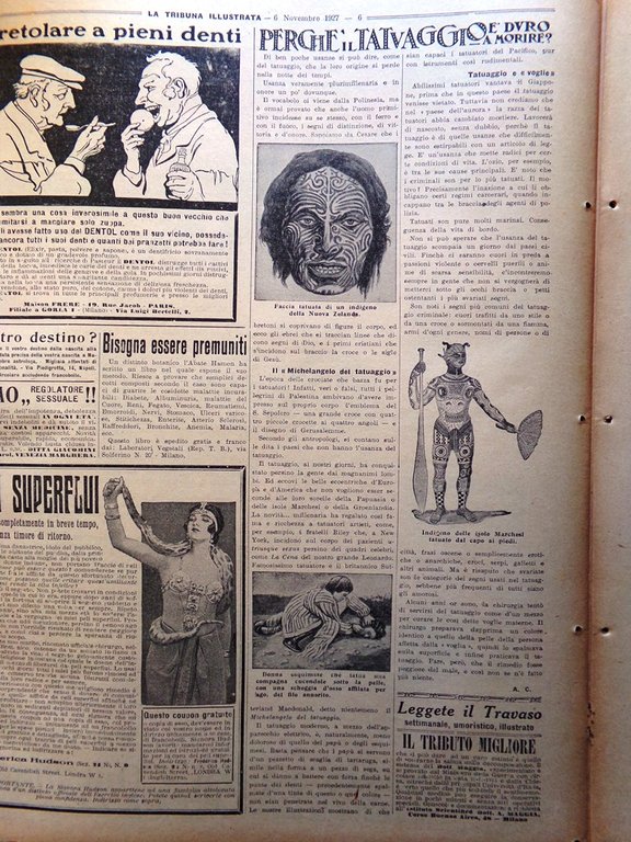 La Tribuna Illustrata 6 Novembre 1927 Gulì Mafalda Duce Tatuaggio …
