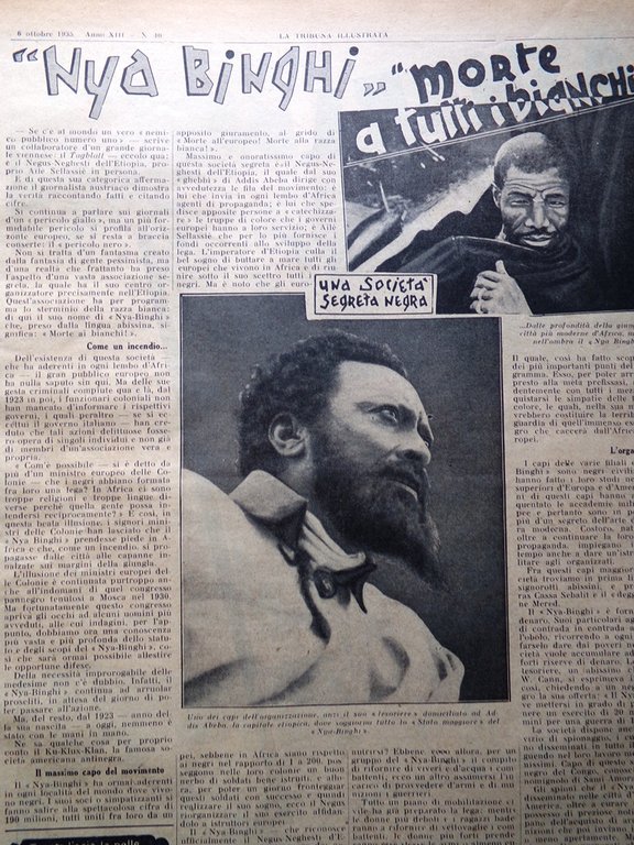 La Tribuna Illustrata 6 Ottobre 1935 Asmara Nyabinghi Carignano Donatori …