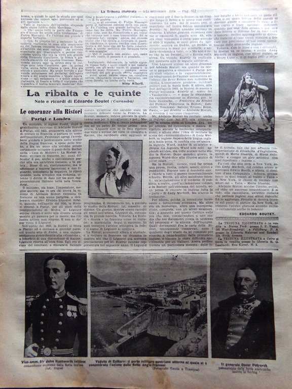 La Tribuna Illustrata 6 Settembre 1914 WW1 Puccini Ristori Arcais …