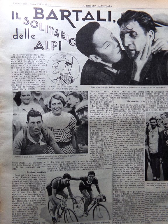 La Tribuna Illustrata 7 Agosto 1938 Bartali su Alpi Attila …