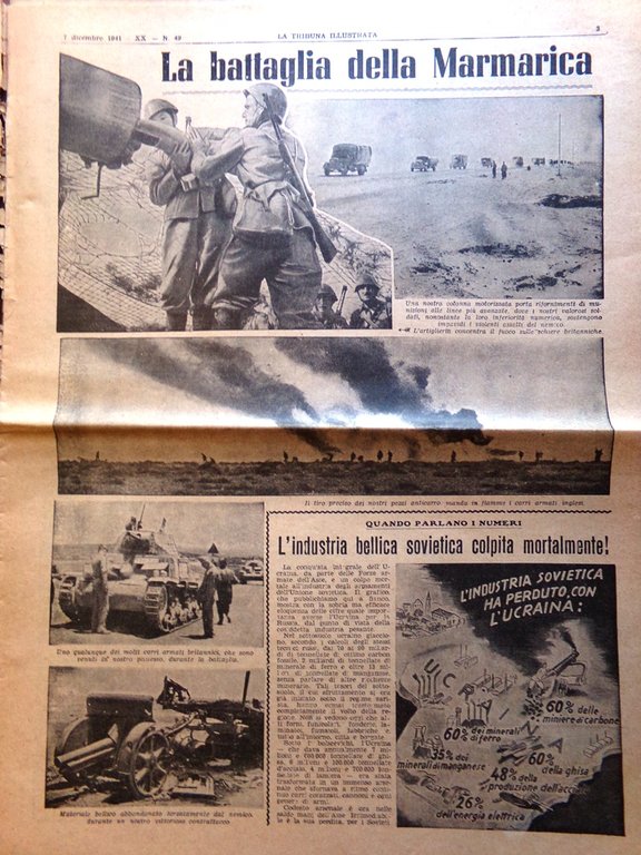 La Tribuna Illustrata 7 Dicembre 1941 WW2 Battaglia in Marmarica …