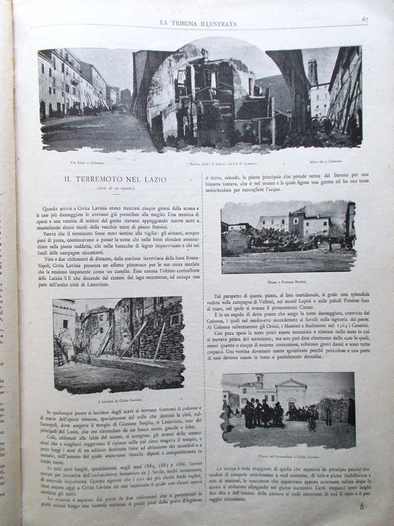 La Tribuna Illustrata 7 Febbraio 1892 Terremoto Lazio Genzano e …