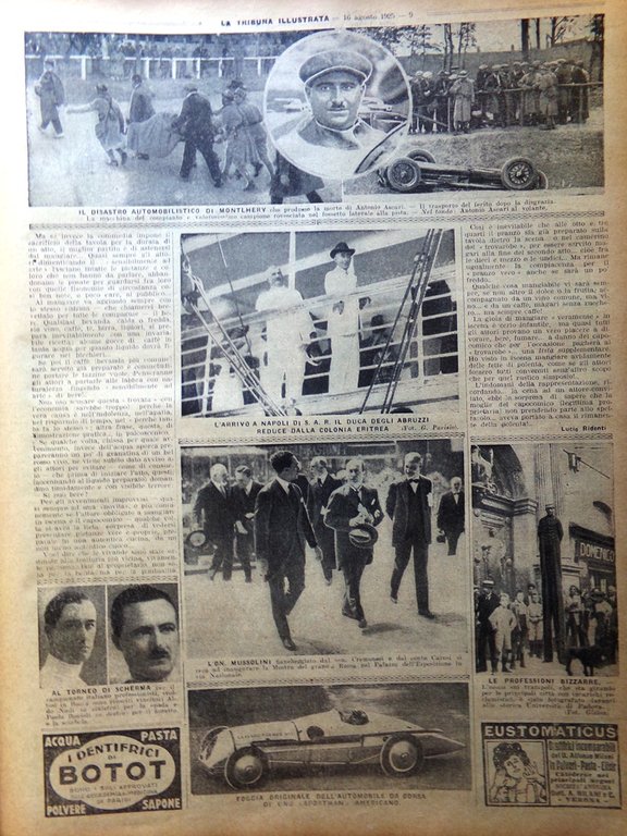 La Tribuna Illustrata 9 Agosto 1925 Morte Ascari Scherma Bairam …