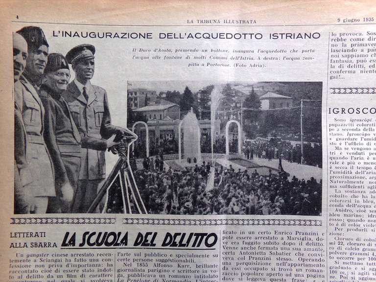 La Tribuna Illustrata 9 Giugno 1935 Giro d'Italia Hatry Acquedotto …