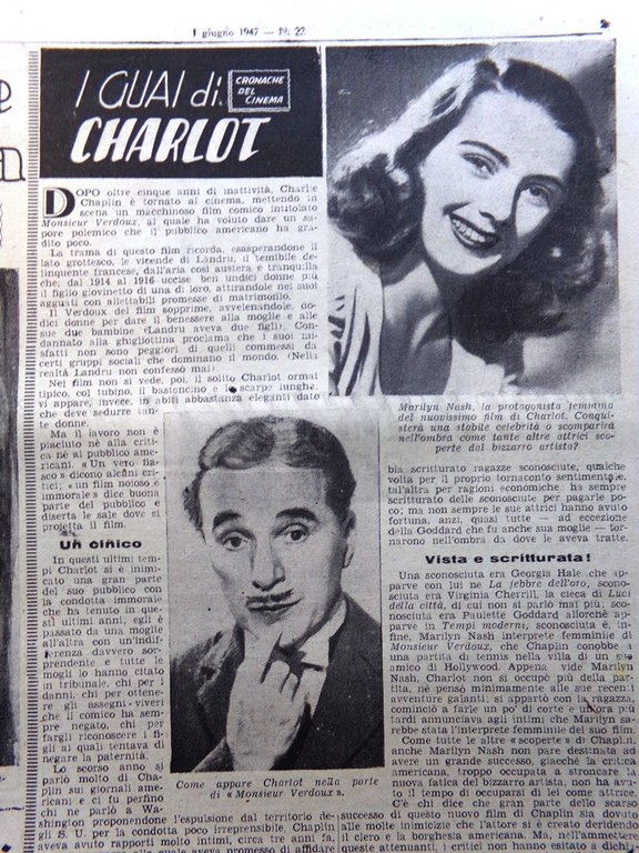 La Tribuna Italia Illustrata 1 Giugno 1947 Parlamento Siciliano Charlot …