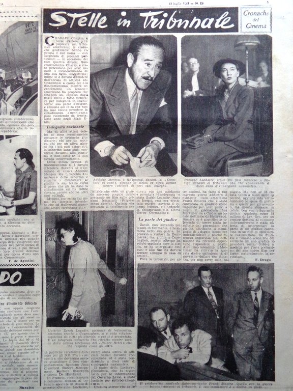 La Tribuna Italia Illustrata 13 Luglio 1947 Panigaglia Sinatra Menjou …