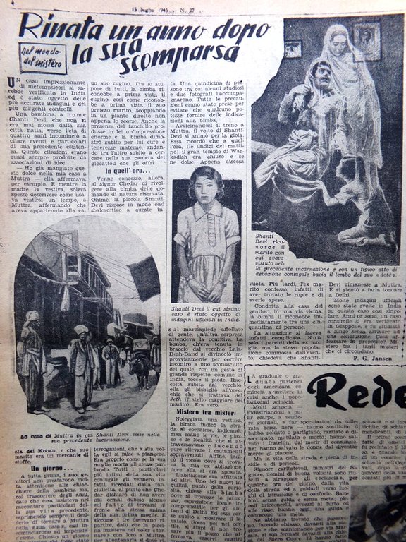 La Tribuna Italia Illustrata 15 Luglio 1945 WW2 Caso Shanti …