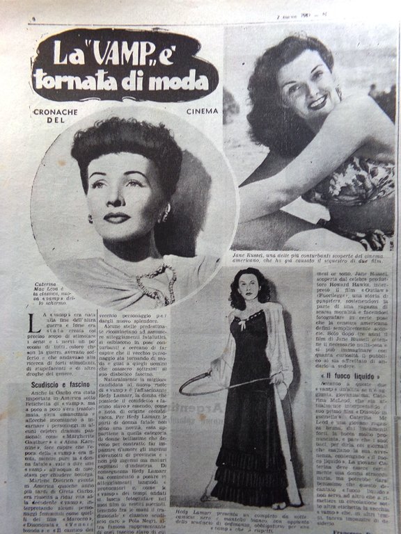 La Tribuna Italia Illustrata 2 Marzo 1947 Vamp Russel Sermone …