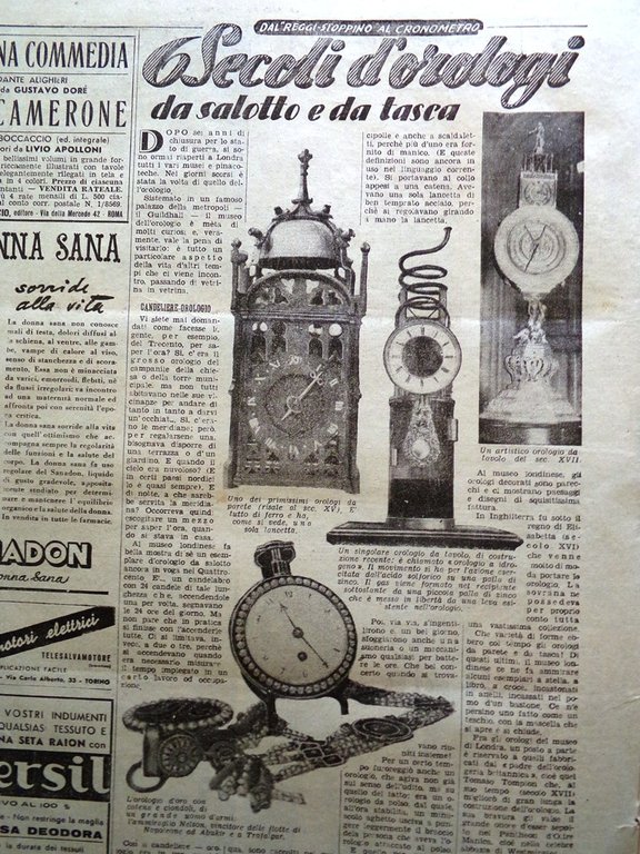La Tribuna Italia Illustrata 21 Settembre 1947 Manolete Pola Orologi …