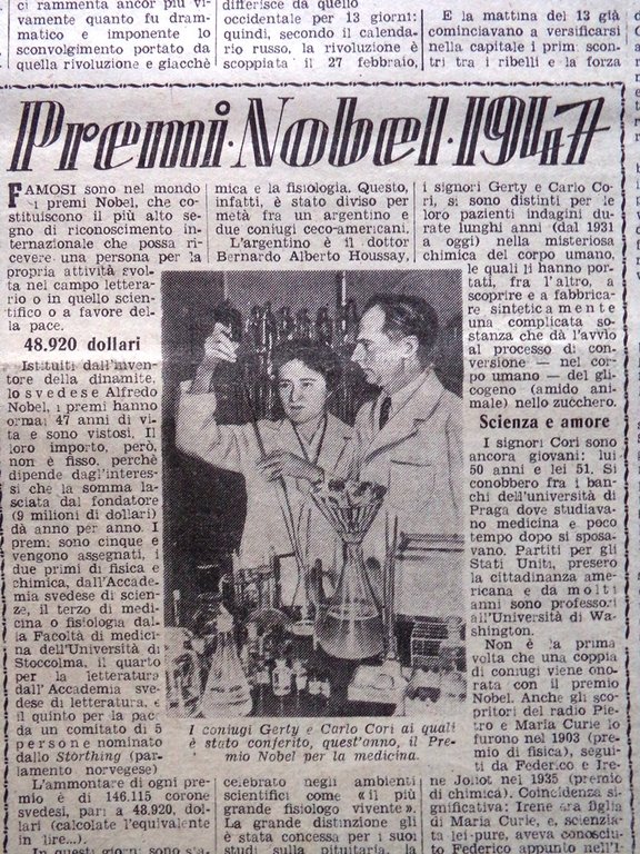 La Tribuna Italia Illustrata 23 Novembre 1947 Nobel Cori Dietrich …