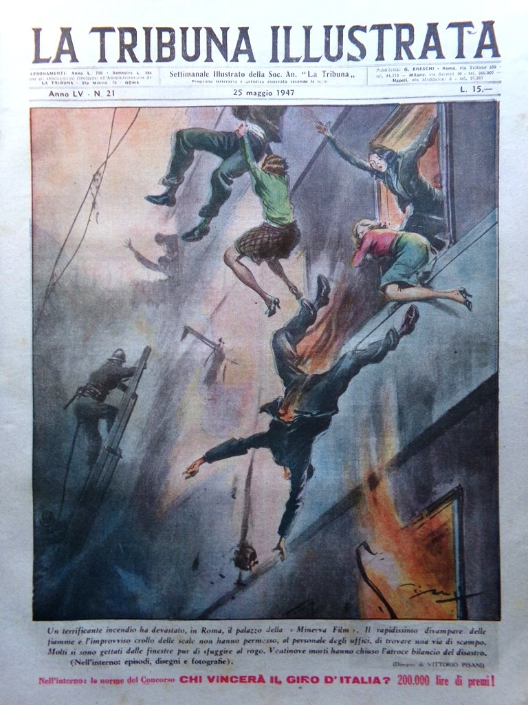 La Tribuna Italia Illustrata 25 Maggio 1947 Incendio Minerva Film …