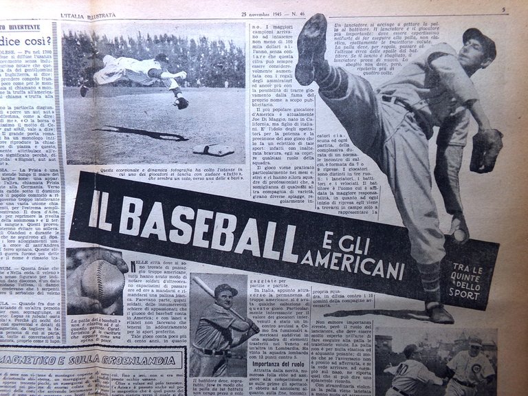 La Tribuna Italia Illustrata 25 Novembre 1945 Trafficanti Baseball Tojo …