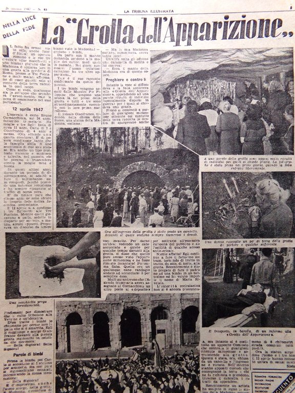 La Tribuna Italia Illustrata 26 Ottobre 1947 Grotta Apparizione di …