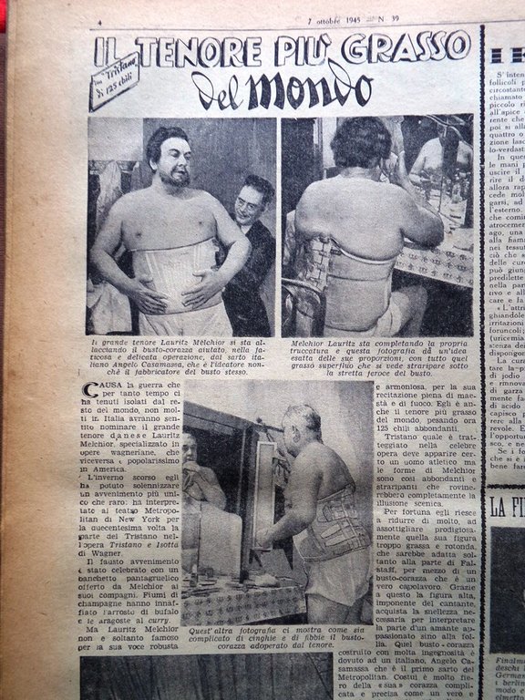 La Tribuna Italia Illustrata 7 Ottobre 1945 Mocata Navarrini Melchior …