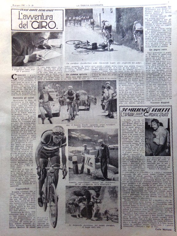 La Tribuna Italia Illustrata 8 Giugno 1947 Giro d'Italia Musica …