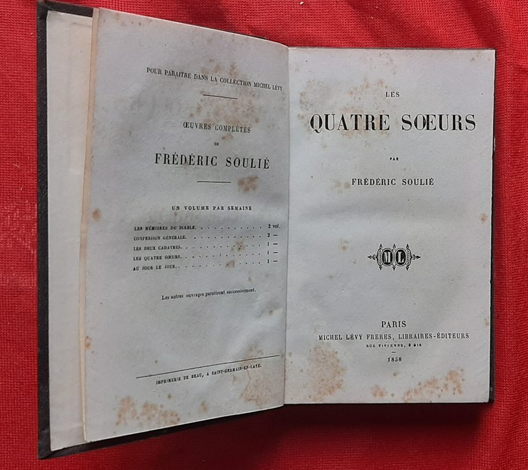 Libro Antico Originale del 1858 di Frédéric Soulié Les Quatre …