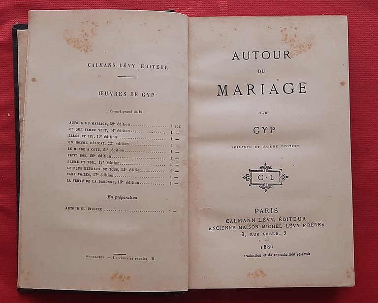 Libro Antico Originale del 1873 di Gyp Autor du Mariage …