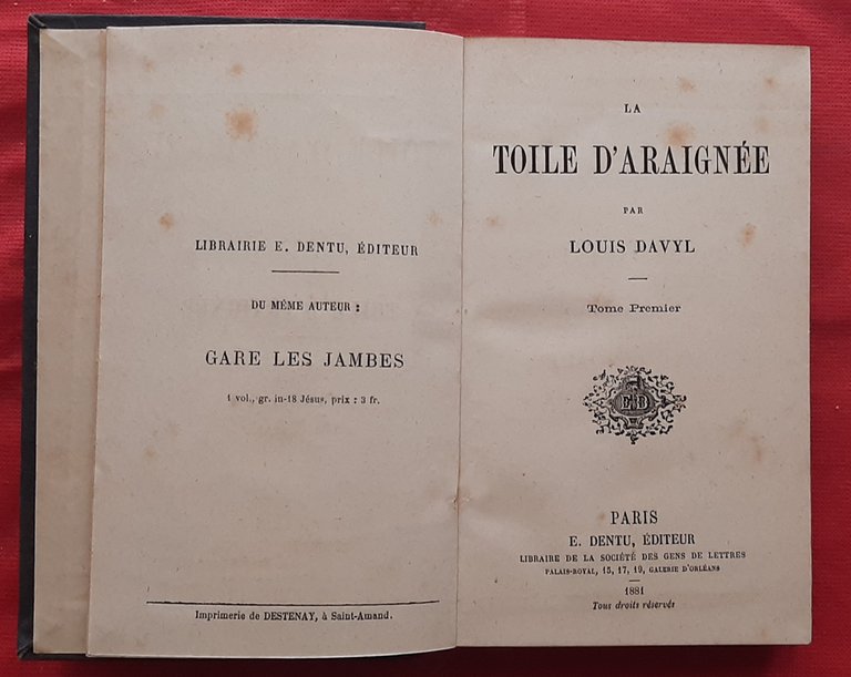 Libro Antico Originale del 1881 di Louis Davyl La Toile …