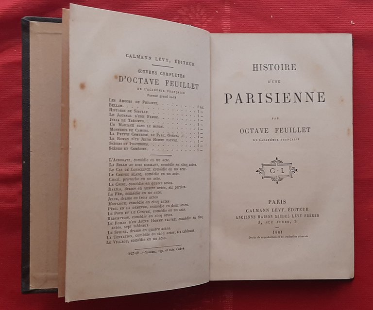Libro Antico Originale del 1881 di Octave Feuillet Histoire d'une …