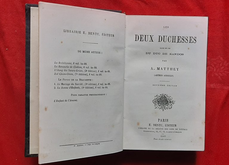 Libro Antico Originale del 1882 di Arthur Arnould Matthey Les …